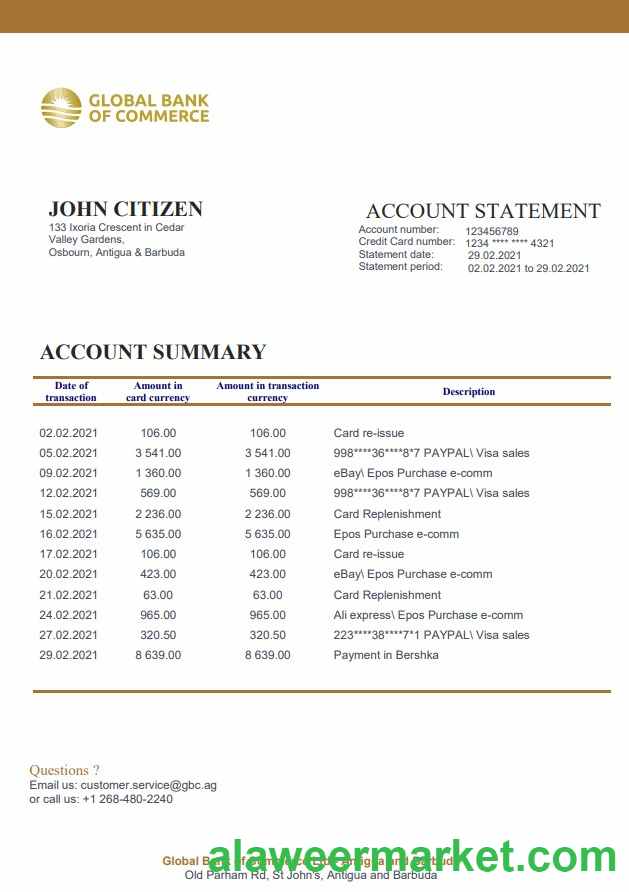 Antigua and Barbuda Global Bank of Commerce bank statement xls