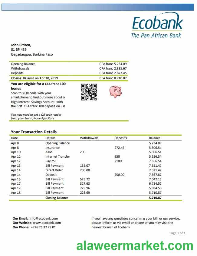 Burkina Faso Ecobank bank statement