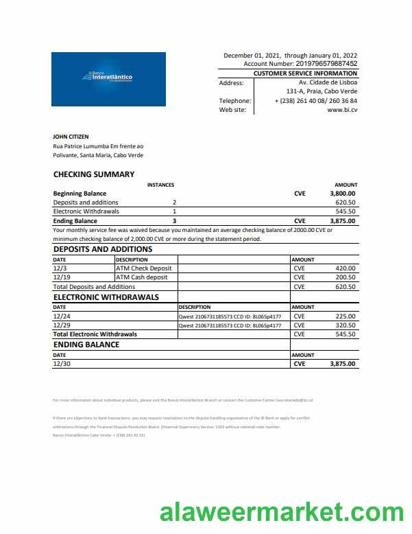 Cabo Verde Banco Inter-Atl_ntico bank statement Excel and PDF template (AutoSum)