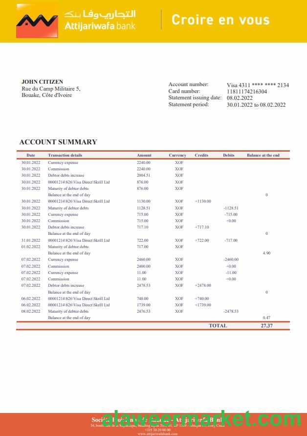 Cote d_Ivoire Attijariwafa bank statement