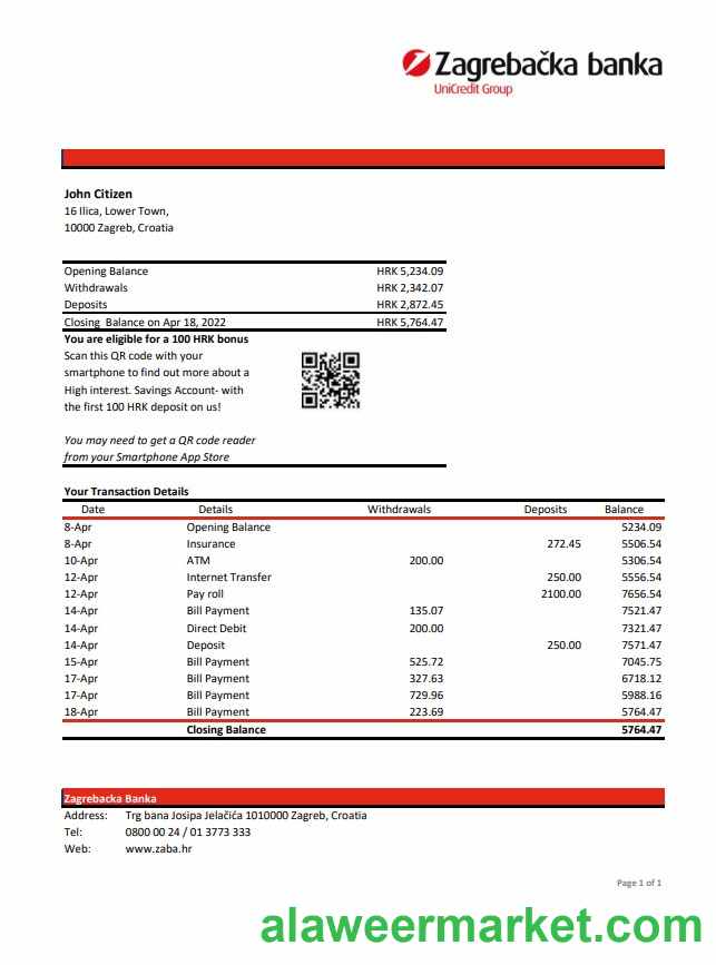 Croatia Zagreba_ka Bank statement xls