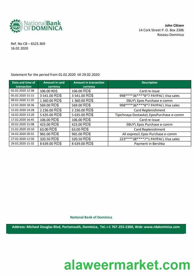 Dominica National Bank of Dominica bank statement