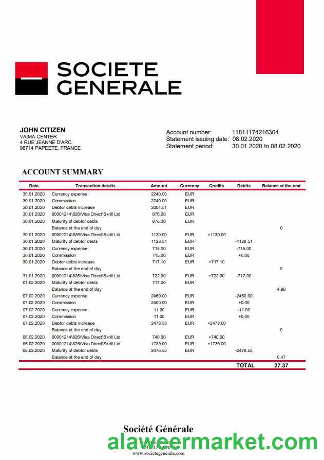 France Soci_t_ G_n_rale bank statement