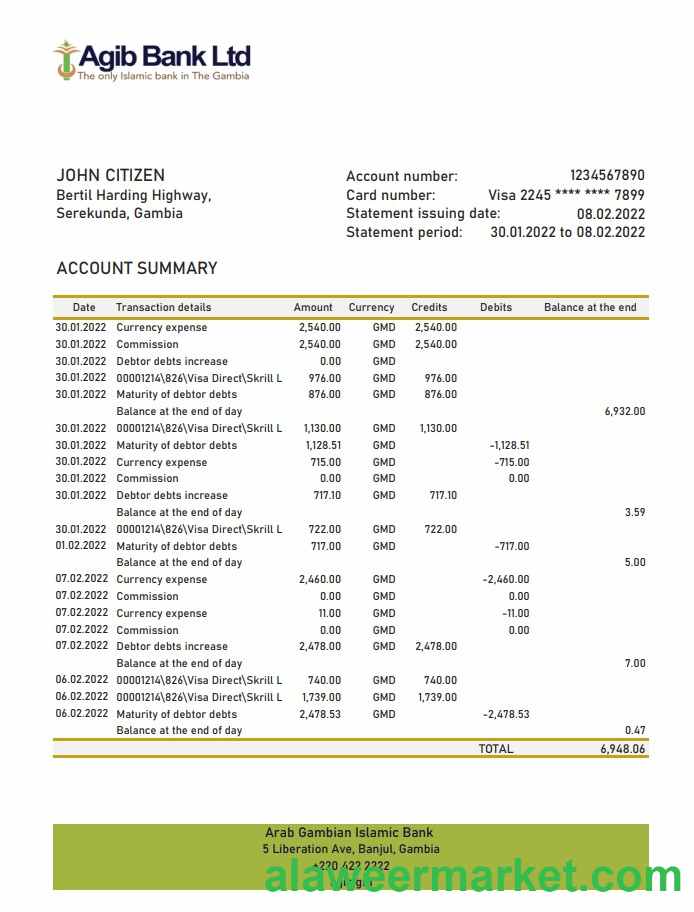 Gambia Arab Gambian Islamic Bank statement