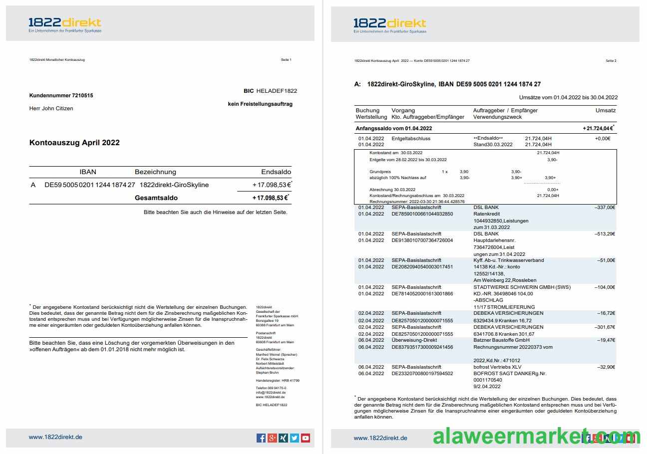 Germany 1822direkt bank statement on Dautsch, 6 pages