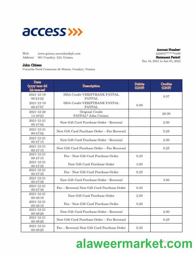 Guinea Access bank statement