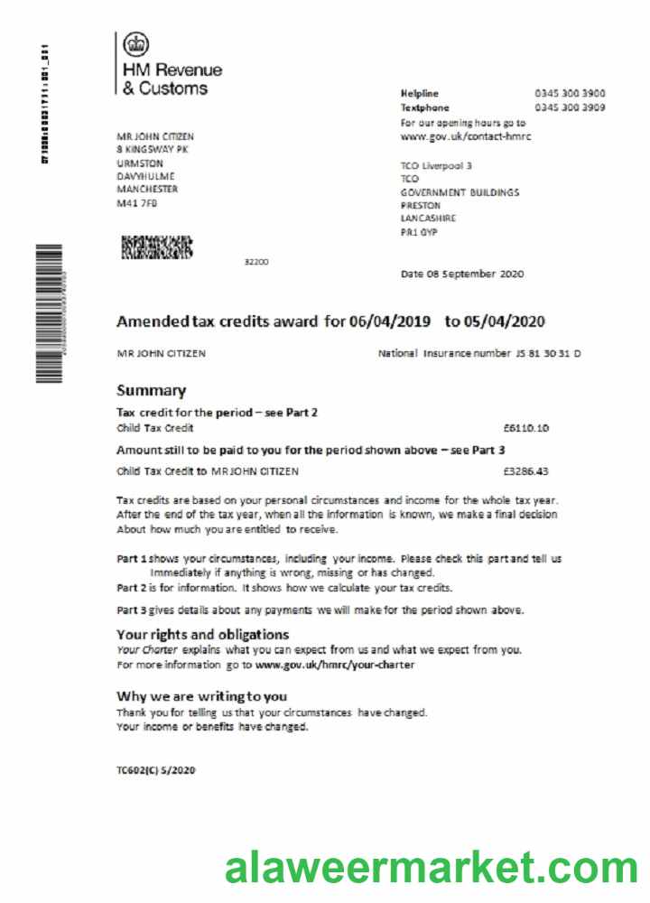 HM Revenue & Customs bank statement template, Word and PDF format