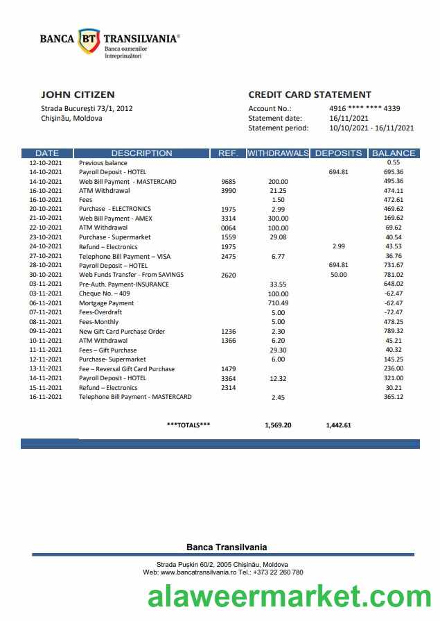Moldova Banca Transilvania bank statement