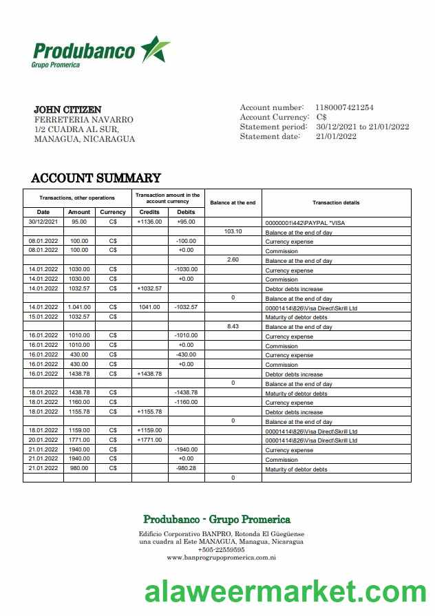 Nicaragua Banco de la Producci_n bank statement