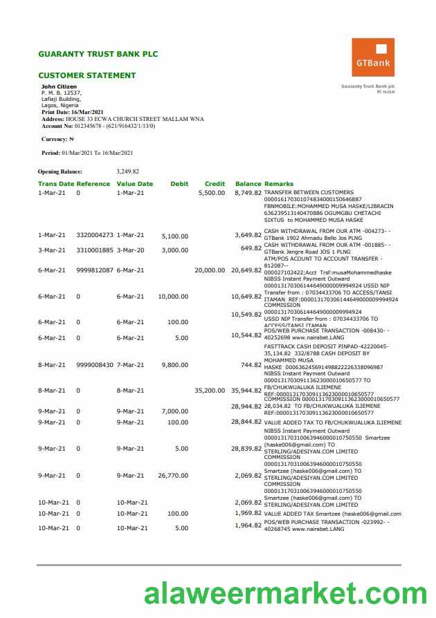 Nigeria GTBank excel pdf