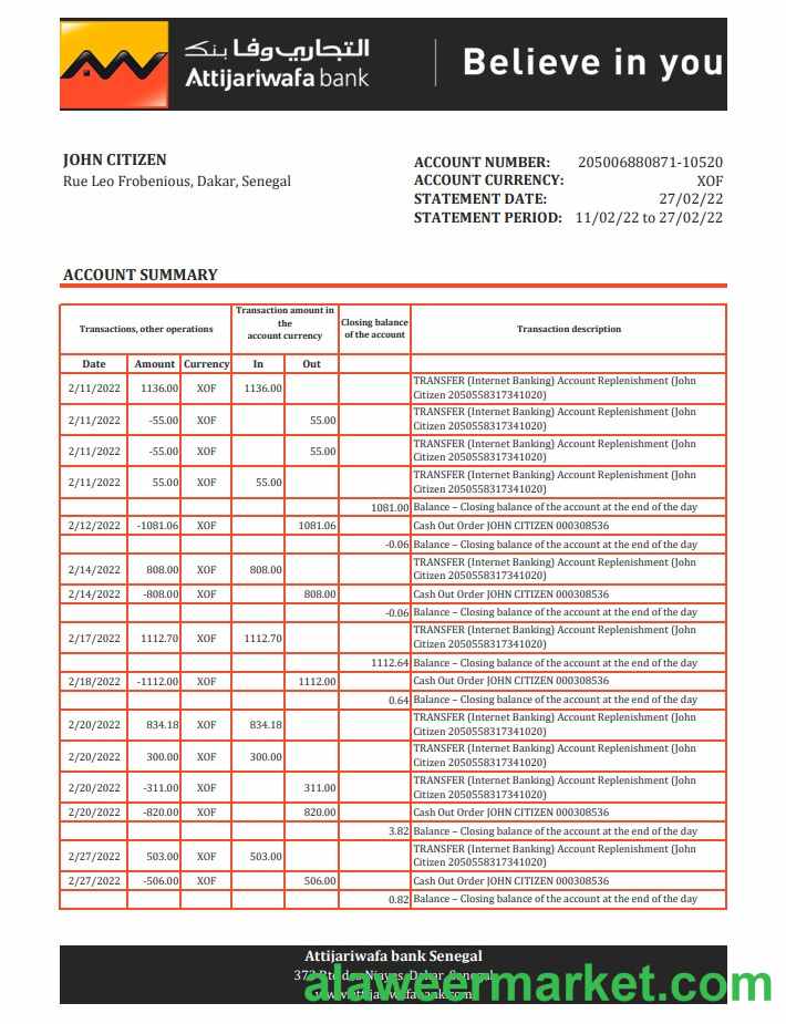 Senegal Attijariwafa bank statement xls