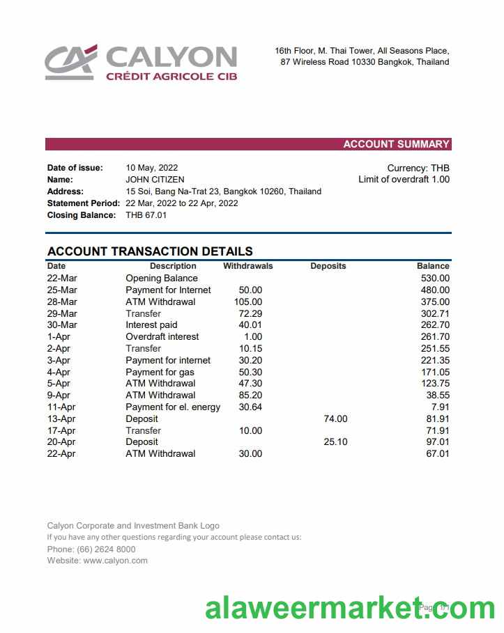 Thailand Calyon bank statement xls