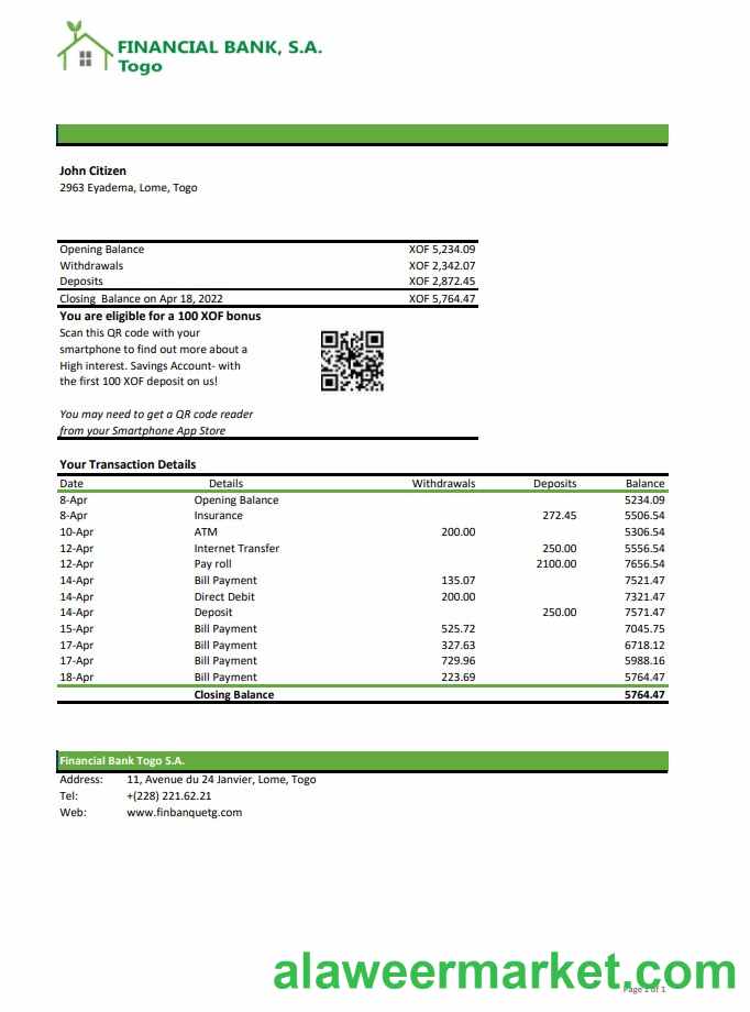 Togo Financial Bank statement xls
