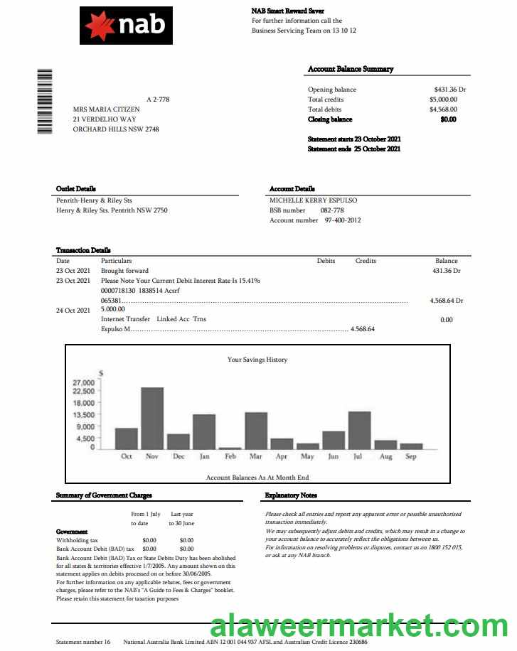 USA NAB bank statement