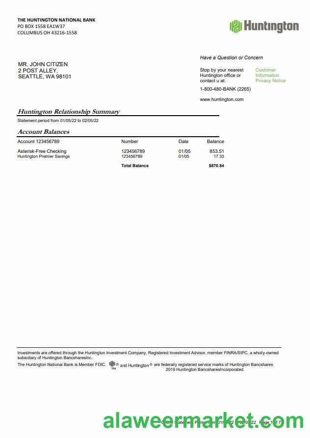 USA Ohio Huntington bank statement 7 page