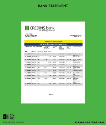 Arnavutluk Credins Banka Hesap Özeti