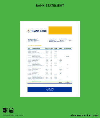 Arnavutluk İran Banka Hesap Özeti excel