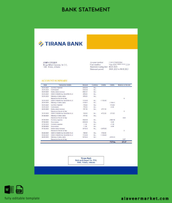 Arnavutluk İran Banka Hesap Özeti