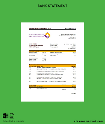 Cezayir Banque De Developpement Local Banka Hesap Özeti excel