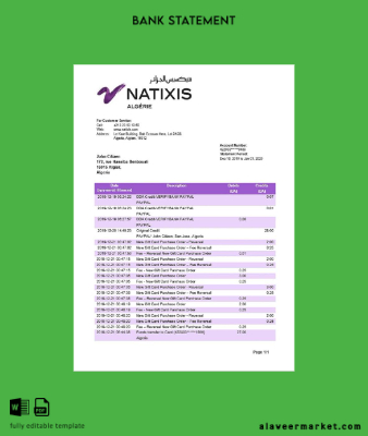 Cezayir Natixis Algerie Banka Hesap Özeti