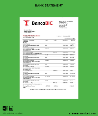 Angola Banco BIC Banka Hesap Özeti