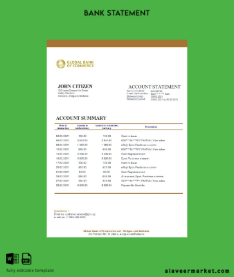 Antigua and Barbuda Global Banka of Commerce Banka Hesap Özeti