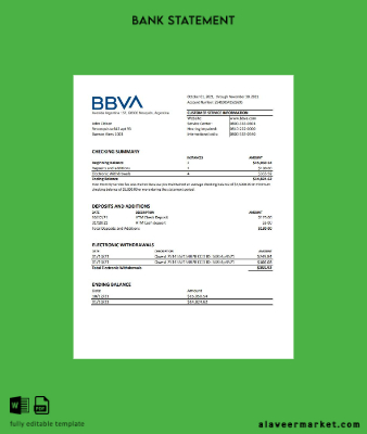 Arjantin BBVA Banka Hesap Özeti excel