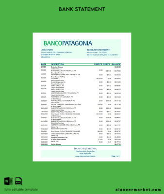 Arjantin Banco Patagonia Banka Hesap Özeti excel
