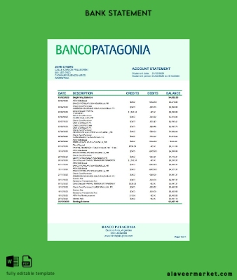 Arjantin Banco Patagonia Banka Hesap Özeti