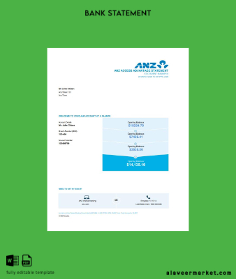 Avustralya ANZ Banka Hesap Özeti excel 2 pages