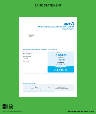 Avustralya ANZ Banka Hesap Özeti version 2