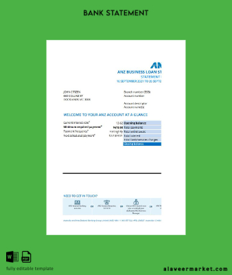 Avustralya ANZ proof of address Banka Hesap Özeti 1 page