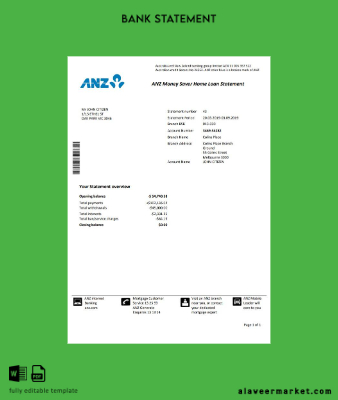 Avustralya ANZ proof of address Banka Hesap Özeti