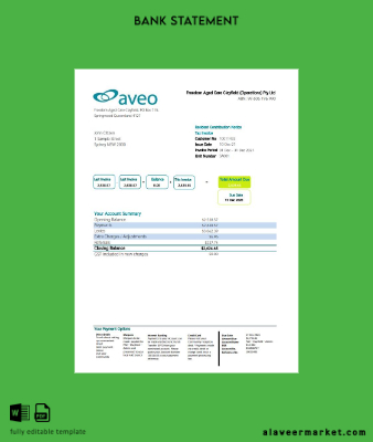 Avustralya Aveo Banka Hesap Özeti excel