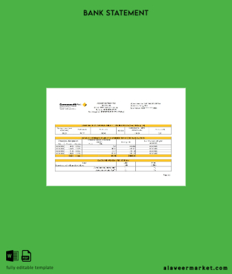 Avustralya Commonwealth Account Banka Hesap Özeti excel