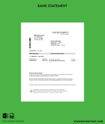 Avustralya ING Direct Banka Hesap Özeti excel