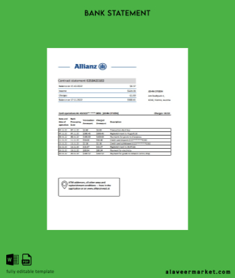 Avusturya Allianz Investment Banka Banka Hesap Özeti word