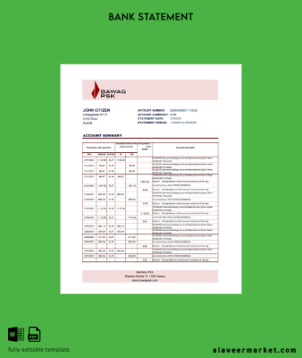 Avusturya BAWAG PSK Banka Hesap Özeti excel