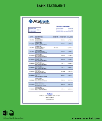 Azerbaycan Banka Banka Hesap Özeti excel