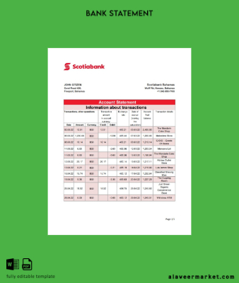 Bahamas Banka Banka Hesap Özeti excel