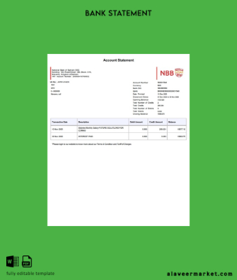 Bahreyn National Banka of Bahreyn account Hesap Özeti word