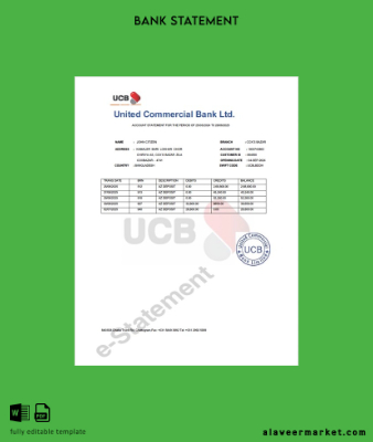 Bangladeş United Commercial Banka account Hesap Özeti word