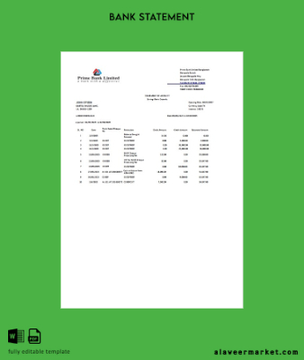 Bangladeş Prime Banka Limited Hesap Özeti of account word version 2