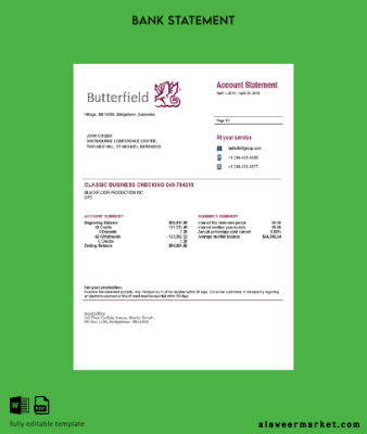 Barbados Butterfield Banka Hesap Özeti word