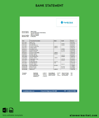 Barbados Republic Banka Hesap Özeti word
