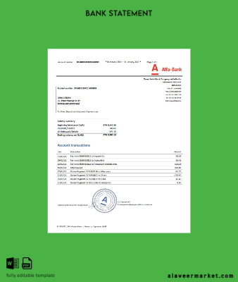 Belarus Alfa Banka Hesap Özeti exel