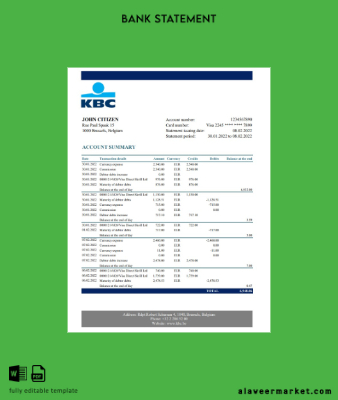 Belçika KBC Banka Hesap Özeti excel