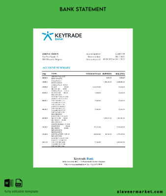 Belçika Keytrade Banka Hesap Özeti excel