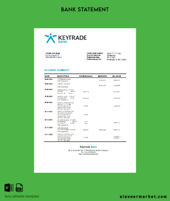 Belçika Keytrade Banka Hesap Özeti vesion 2