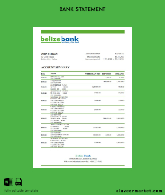 Belize Belize Banka Hesap Özeti excel